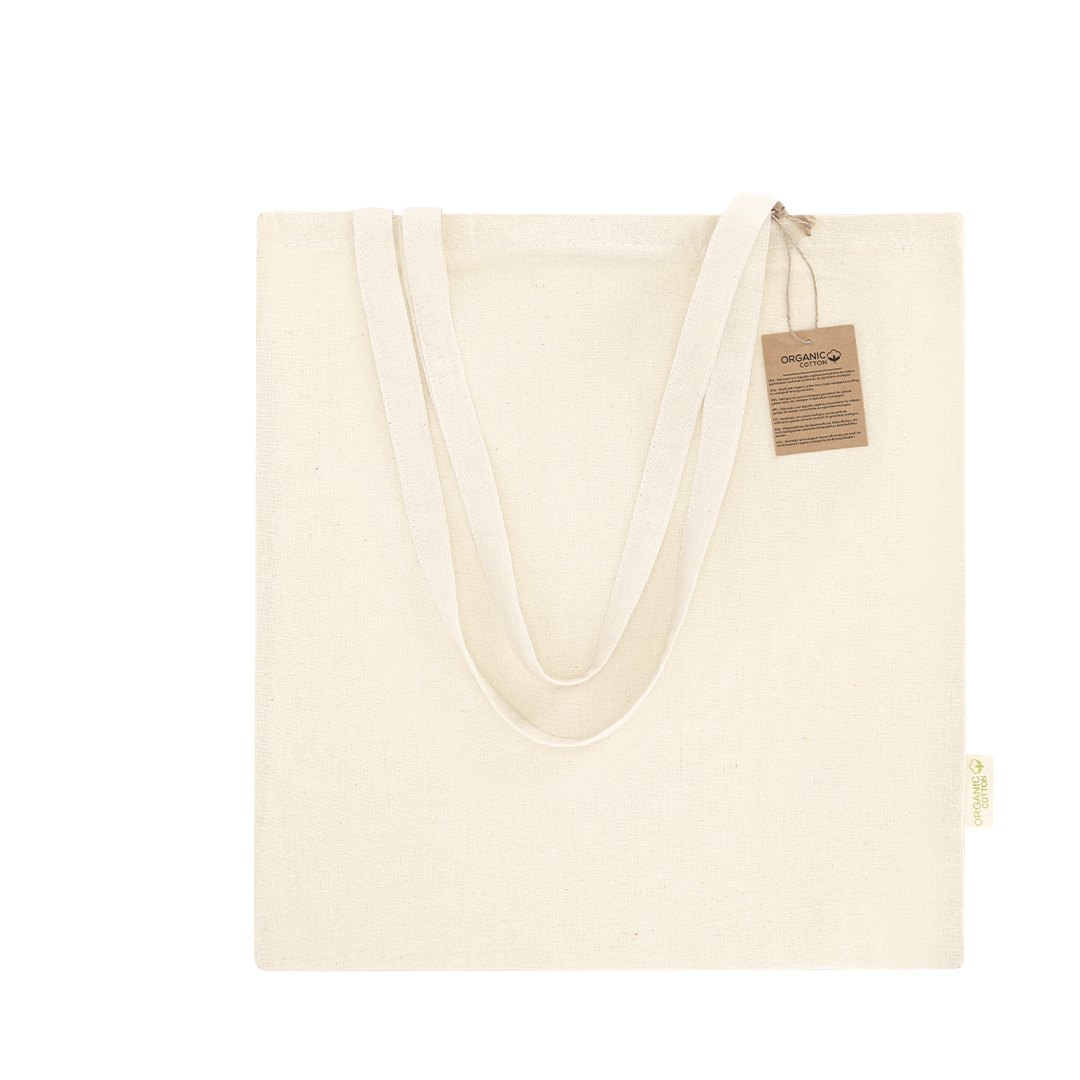 Saco em algodão orgânico 140 g/m² com etiqueta Rumel