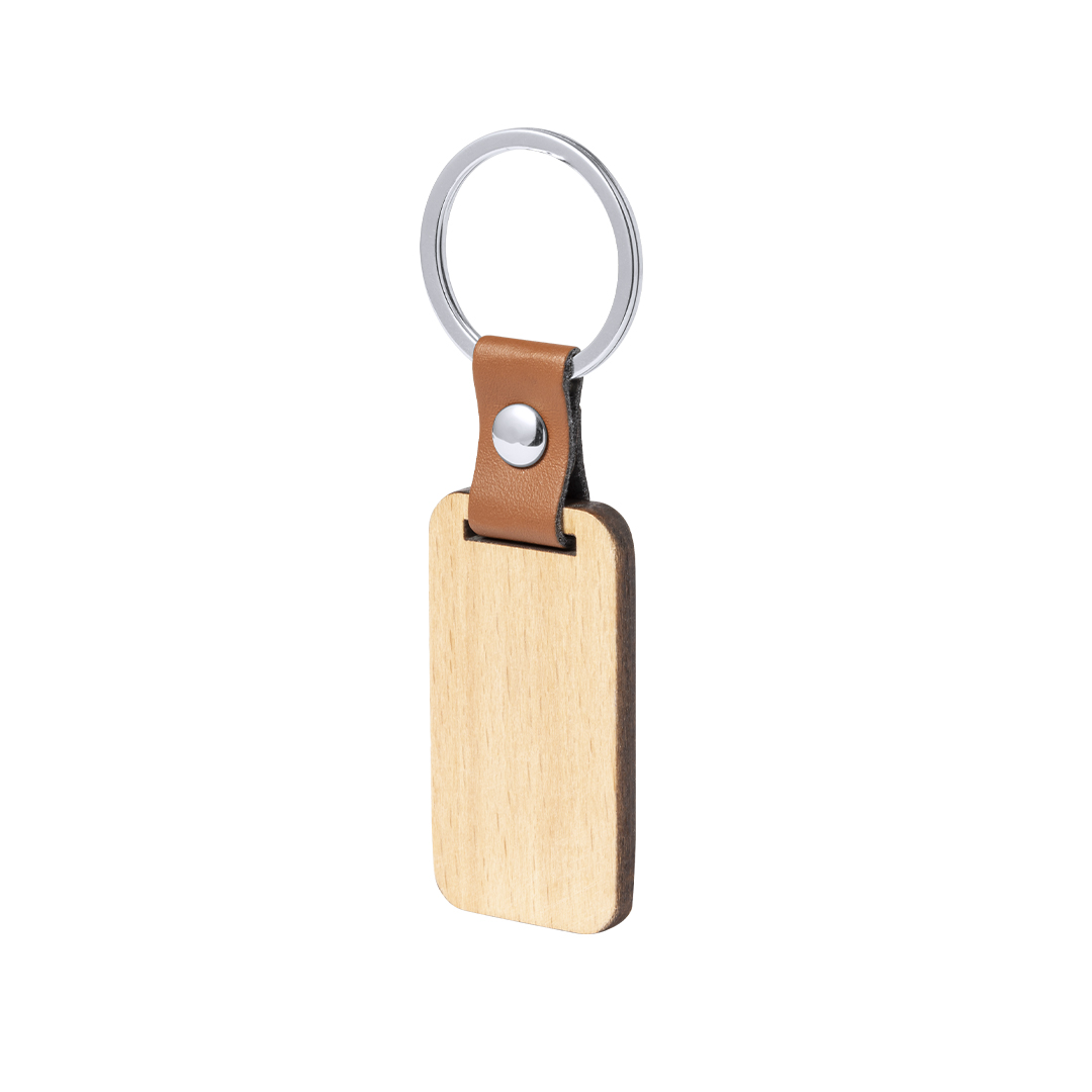 Porta-chaves em madeira com fita em PU castanha Mappets