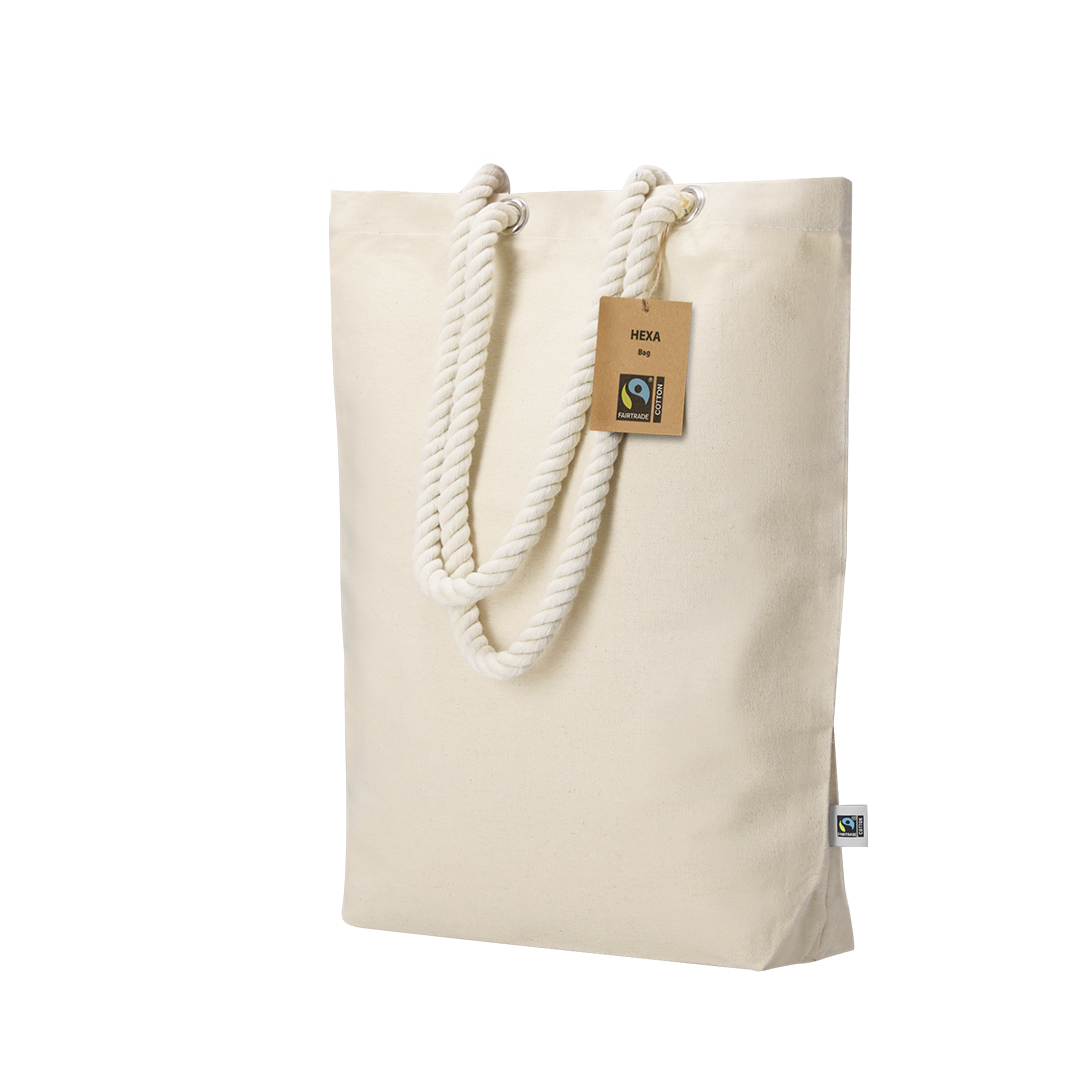 Saco em algodão Fairtrade 280 g/m² com alças de corda Hexa