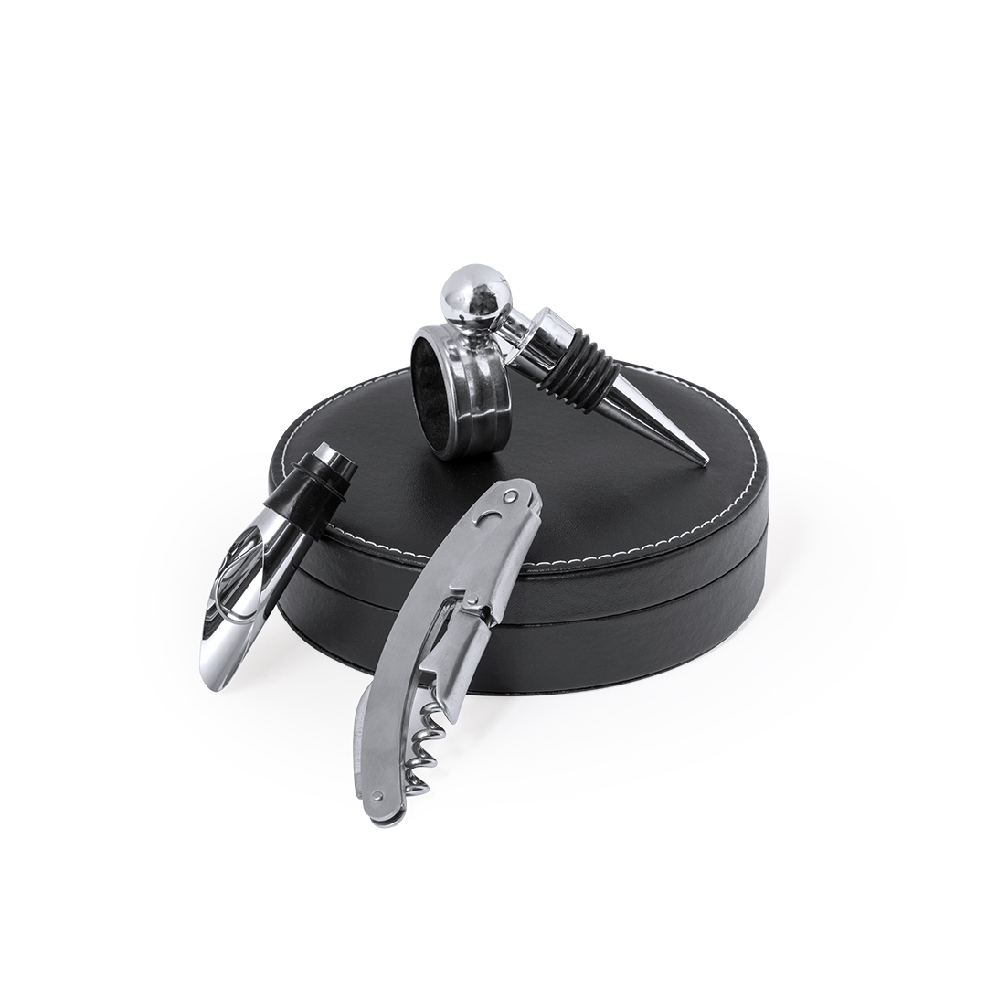Set de vinho circular em PU com acessórios inox Albion