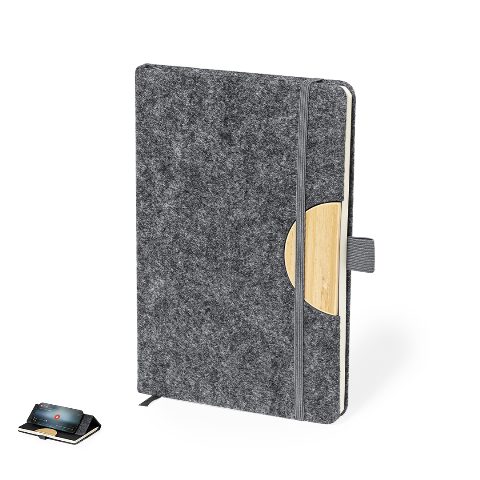 Bloco em feltro RPET com suporte para telemóvel em bambu Kobain