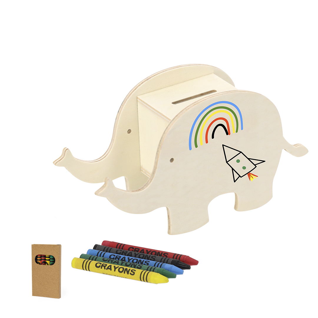 Mealheiro em madeira com design de animais e giz Yilmax