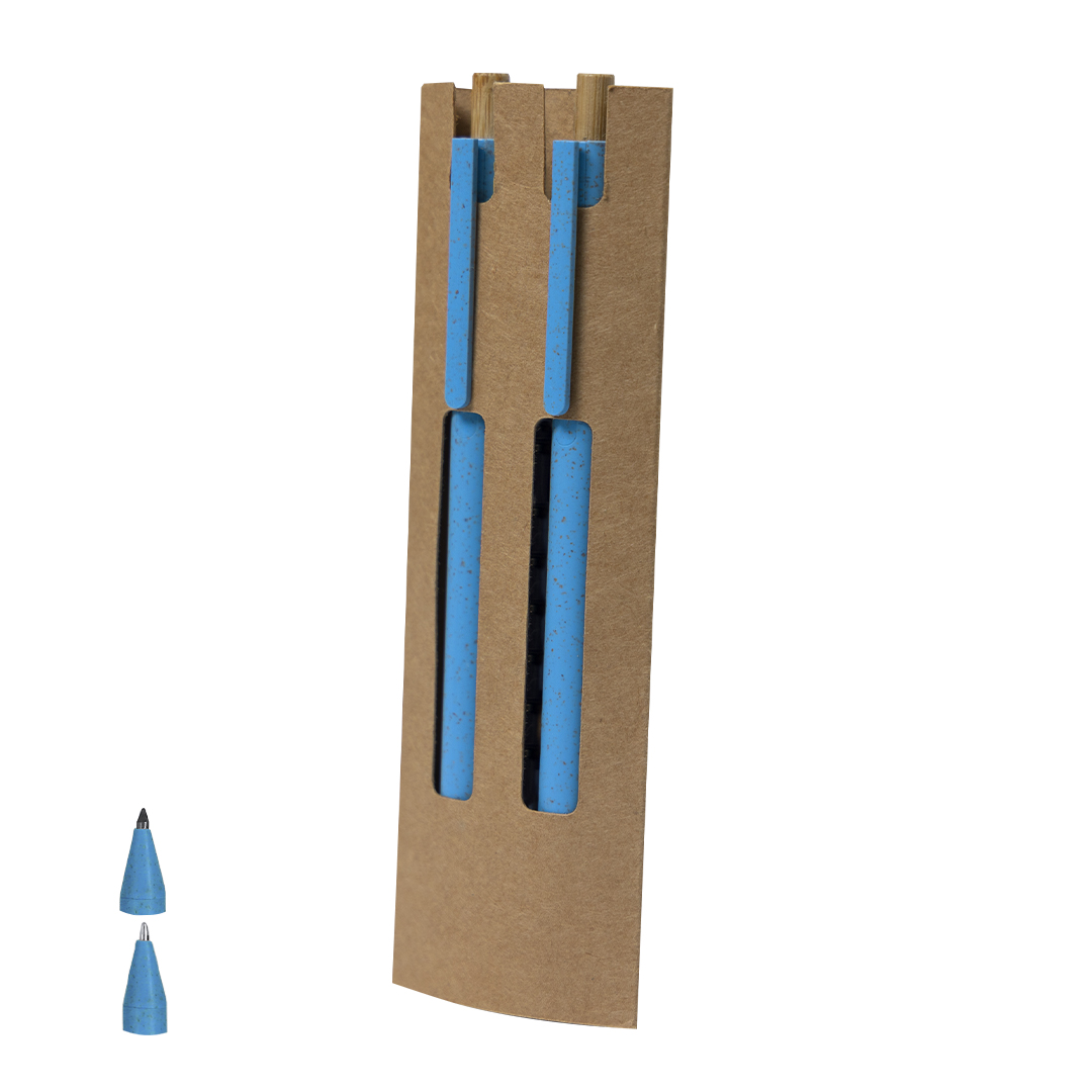 Conjunto caneta e lápis eterno em bambu e palha de trigo Okafor