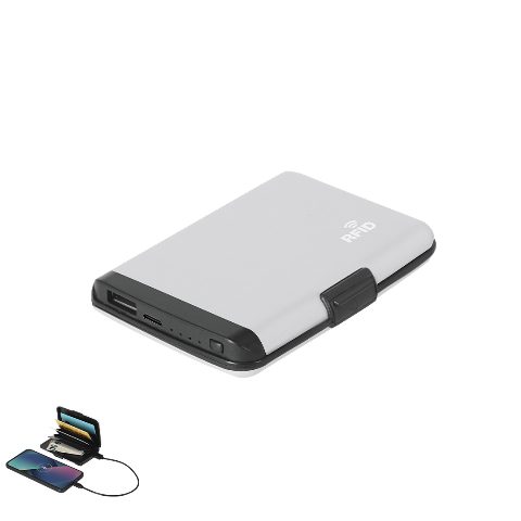 Porta-cartões em alumínio com RFID e power bank 2000 mAh Chefler