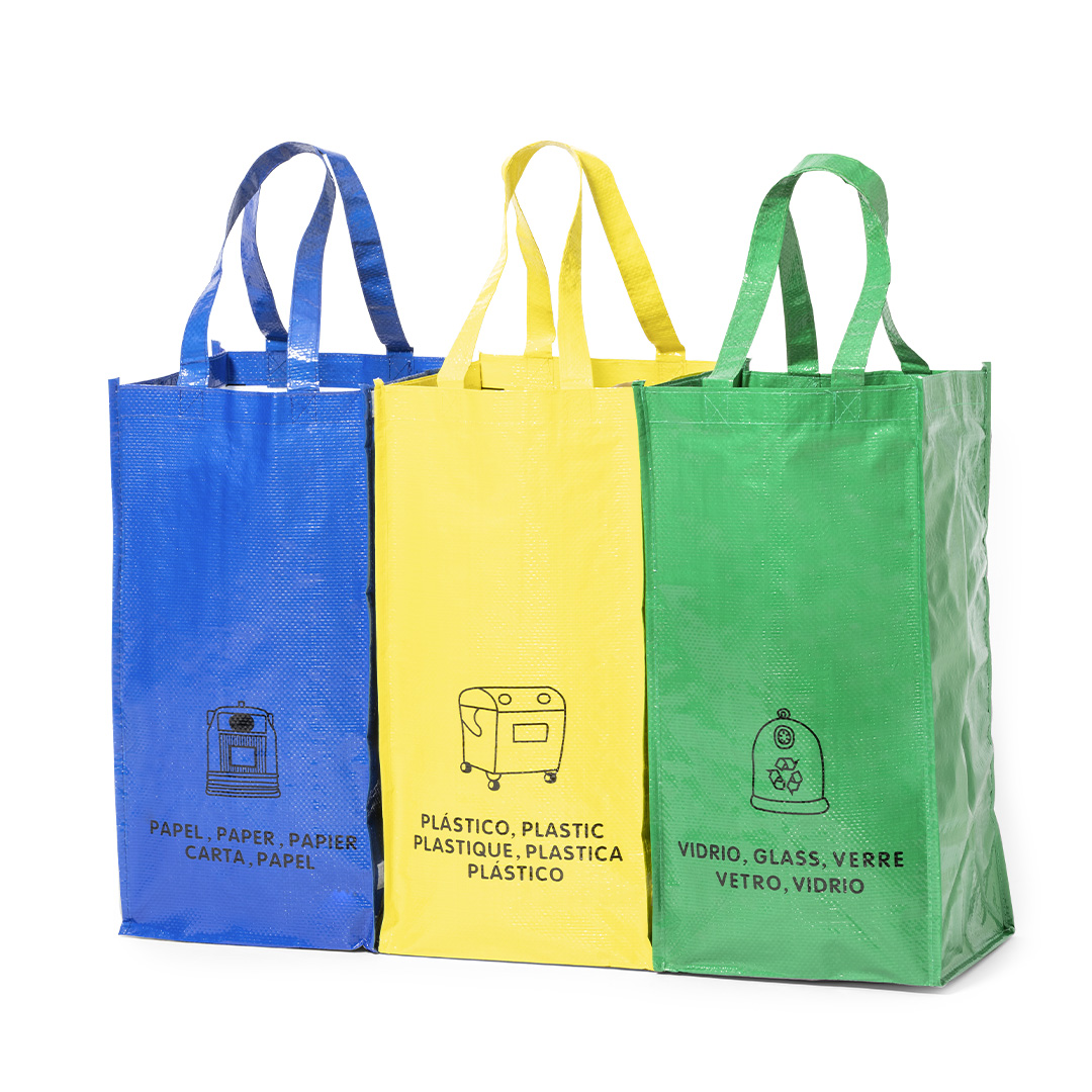 Conjunto de 3 sacos de reciclagem em PP laminado Lopack
