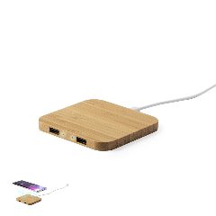 Carregador sem fios em bambu com saída USB dupla Dumiax
