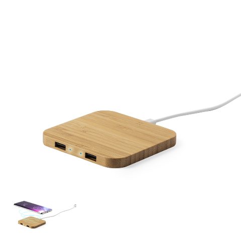 Carregador sem fios em bambu com saída USB dupla Dumiax