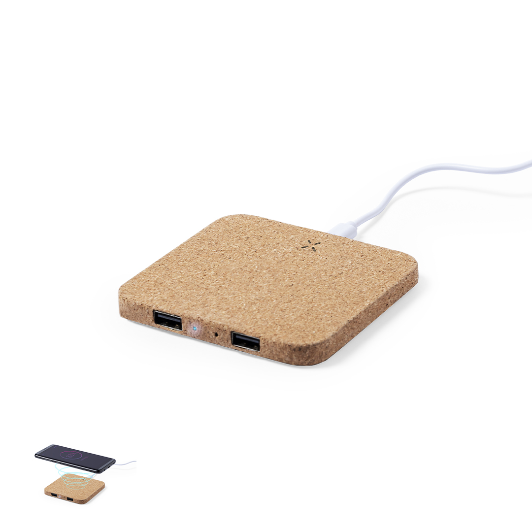 Carregador sem fios 10W em cortiça com 2 saídas USB Kronex