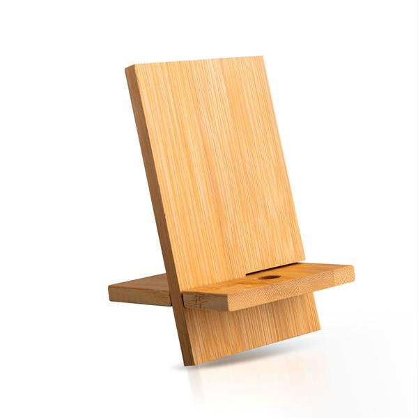 Suporte em bambu para telemóvel com passagem para cabo Bambell