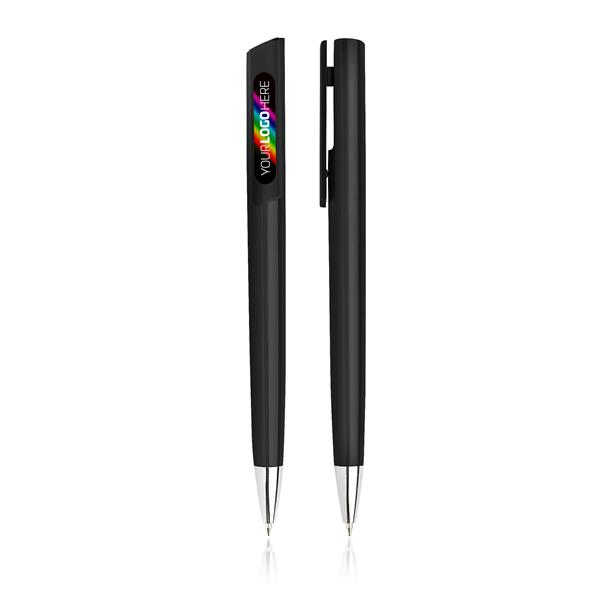 Esferográfica com clip grande e detalhe prateado Cliqer