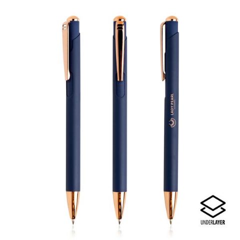 Esferográfica em metal com detalhes rosa gold Writz