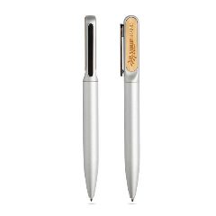 Esferográfica twist em metal com detalhes em bambu Bamtwist