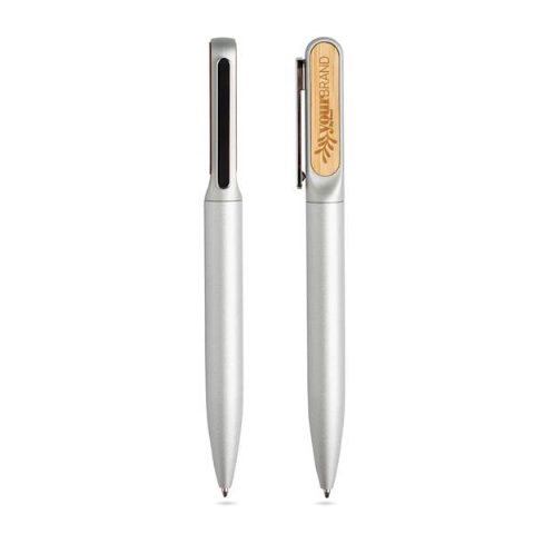 Esferográfica twist em metal com detalhes em bambu Bamtwist