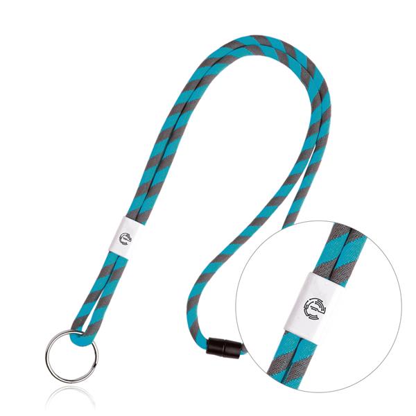 Lanyard tubular às riscas com ajuste metálico e argola Poley