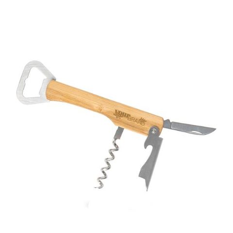 Saca-rolhas em bambu e aço inox com canivete Bamboo Opknife