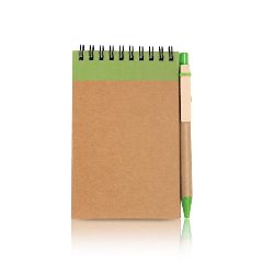 Bloco A6 em cartão com argolas e esferográfica Recynote A6