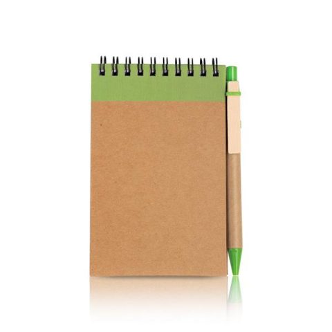 Bloco A6 em cartão com argolas e esferográfica Recynote A6
