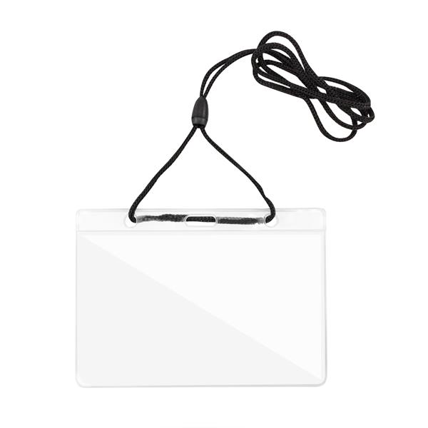 Porta-credenciais horizontal em PVC com fio de pescoço Fly
