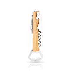 Saca-rolhas em bambu e aço inox com canivete Bamboo Opknife – foto 3