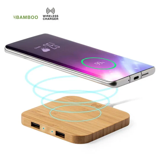 Base de carregamento com Saídas USB em bamboo | SAM Brindes