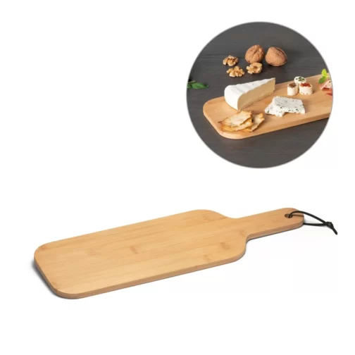 Tábua em bambu ideal para servir aperitivos com fita para pendurar |  SAM Brindes