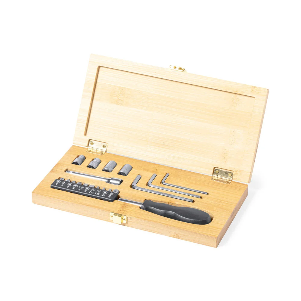 Kit ferramentas em caixa de bamboo |  SAM Brindes