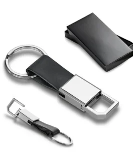 Porta-chaves em metal e PU, com mosquetão