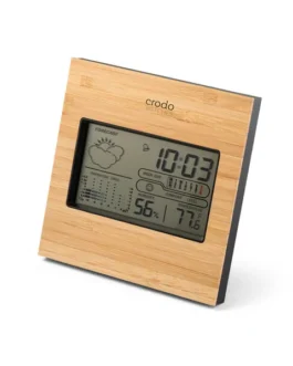 Estação meteorológica de secretária com ecrã LCD em ABS e bambu