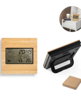 Estação meteorológica de secretária com ecrã LCD em ABS e bambu