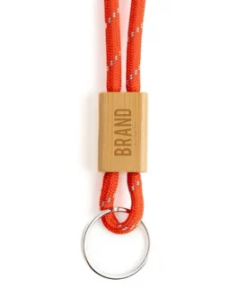 Porta-chaves tubular em poliéster, ajustável em bambu e mosquetão