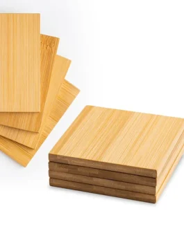 Set de 4 bases de bambu para copos, com bolsa em algodão