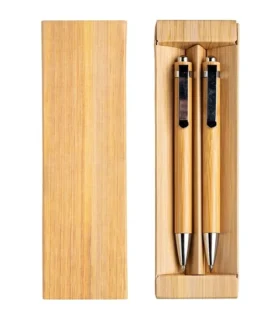 Conjunto de esferográfica e lápis infinito em bambu, estojo