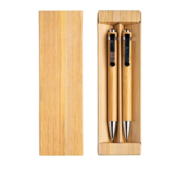 Conjunto de esferográfica e lápis infinito em bambu