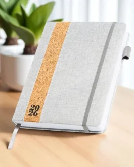 Agenda diária A5. Capa em linho e cortiça com fitilho