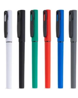 Esferográfica roller em ABS reciclado com tampa e corpo aborrachado