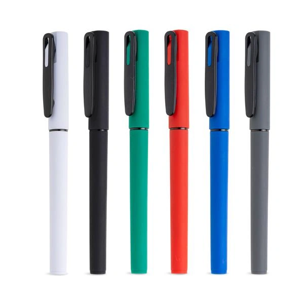 Esferográfica roller em ABS reciclado com tampa e corpo aborrachado | SAM Brindes