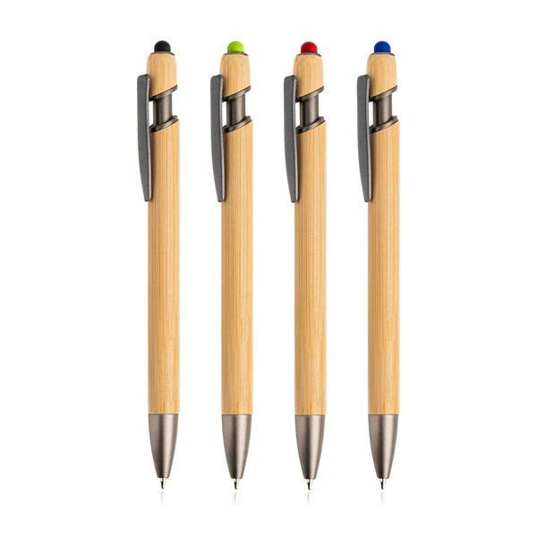 Esferográfica bambu com touch colorido | SAM Brindes
