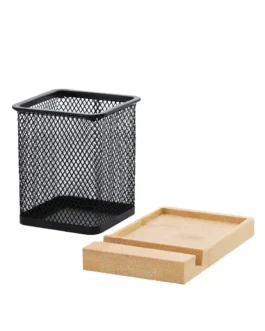 Lapiseira de malha metálica com base de bambu natural