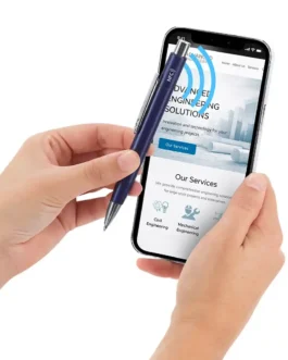 Caneta NFC com corpo de alumínio com acabamento mate.