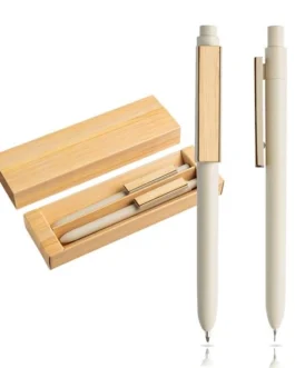 Conjunto de esferográfica e lapiseira em fibra de bambu com estojo de oferta
