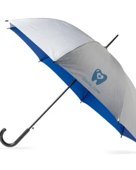 Guarda-chuva automático em poliéster prateado e pega em plástico