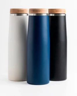 Garrafa térmica 550 ml com tampa em bamboo