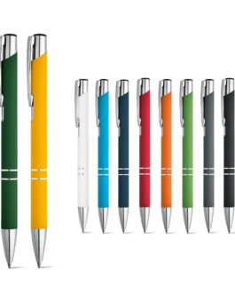 Esferográfica em alumínio e acabamento em borracha