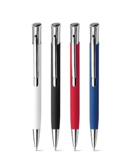 Esferográfica em alumínio com acabamento em borracha