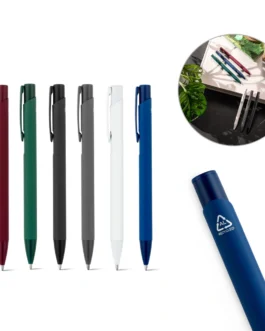 Esferográfica em alumínio reciclado com acabamento em borracha