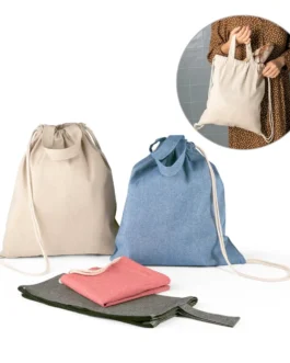 Saco tipo mochila com algodão reciclado (70%) e poliéster (30% rPET) (140 g/m²)
