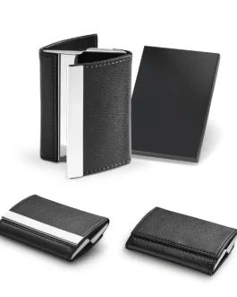 Porta-cartões duplo em metal e PU