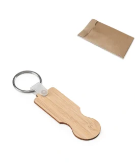 Porta-chaves em bambu com extremidade em formato de moeda