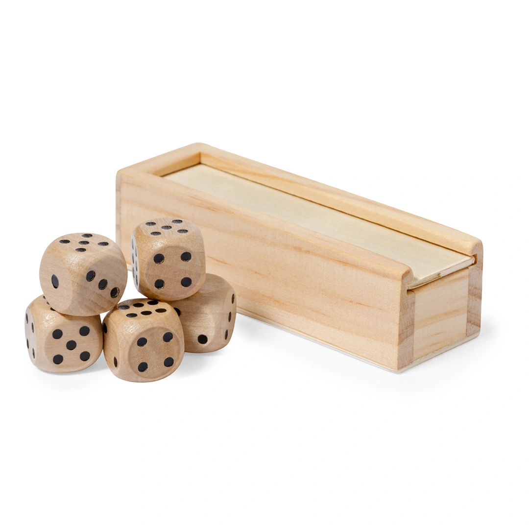 Jogo de dados em madeira com acabamento natural - | SAM Brindes