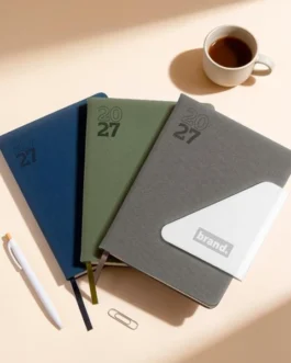 Agenda A5 com capa em PU e texturada e aba magnética